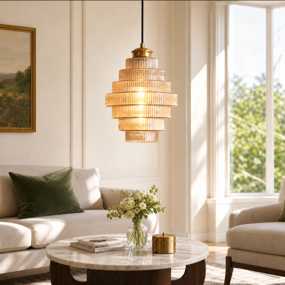 Pendel Loftlampe i Glas med Lagdelt Design 6