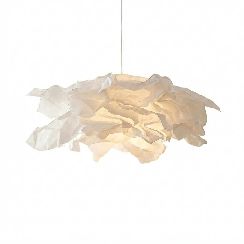 Papirlampe Pendel – Skulpturel Loftlampe i Japansk Lampepapir med Organisk Skyform, E27 inkl. Pære, Ø 43, 62 eller 85 cm