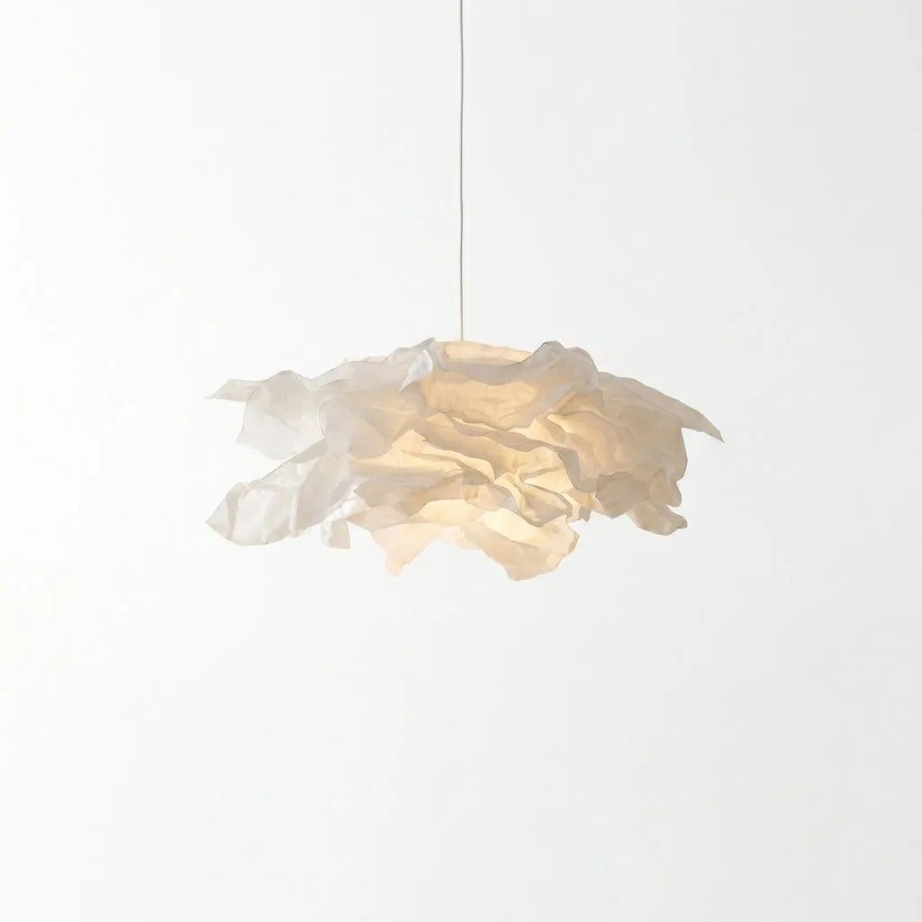 Papirlampe Pendel – Skulpturel Loftlampe i Japansk Lampepapir med Organisk Skyform, E27 inkl. Pære, Ø 43, 62 eller 85 cm
