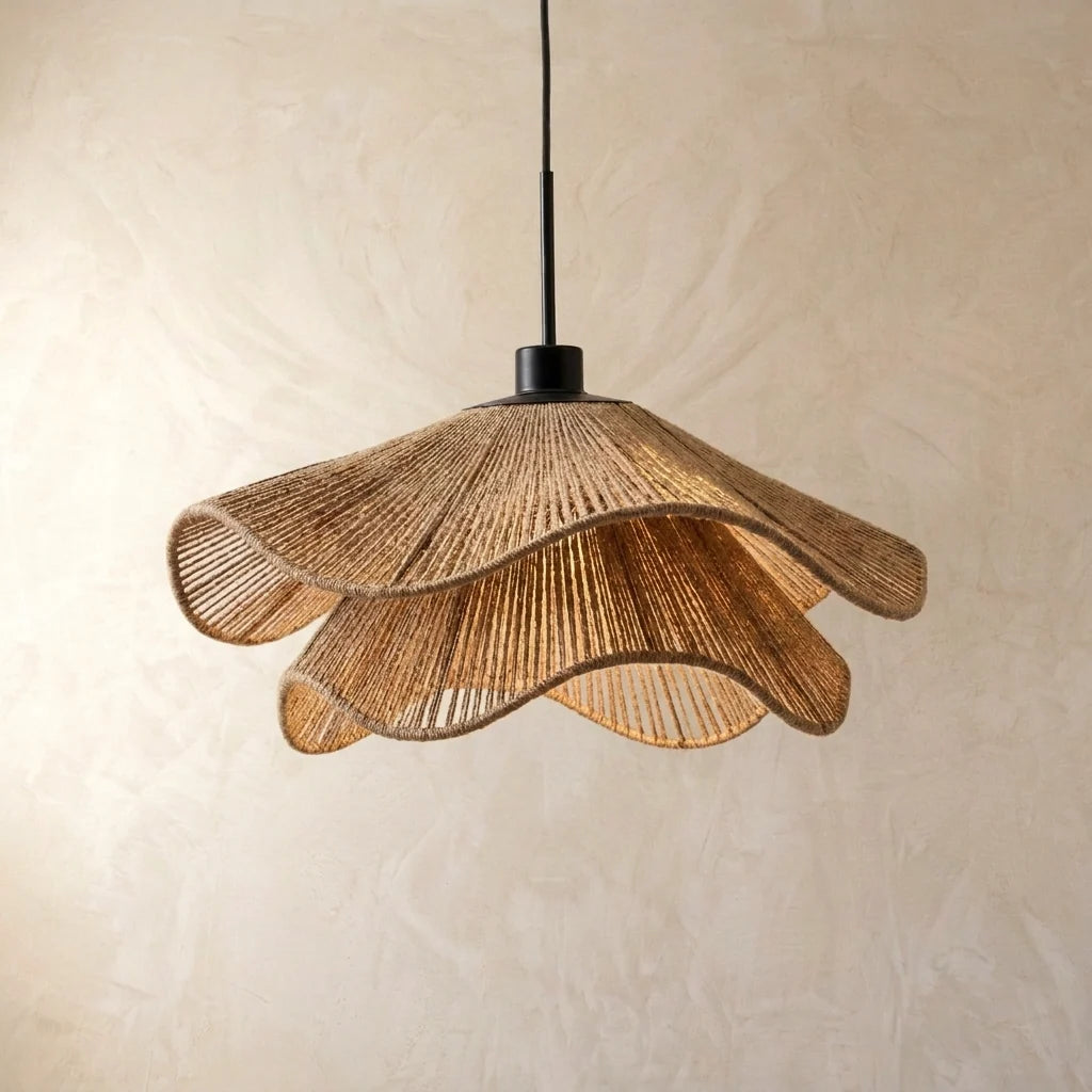 Pendellampe i Håndvævet Hampereb – Lagdelt Wabi Sabi Design 0