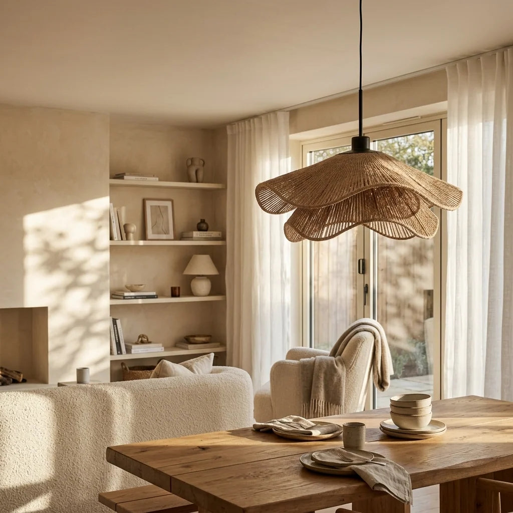 Pendellampe i Håndvævet Hampereb – Lagdelt Wabi Sabi Design 1
