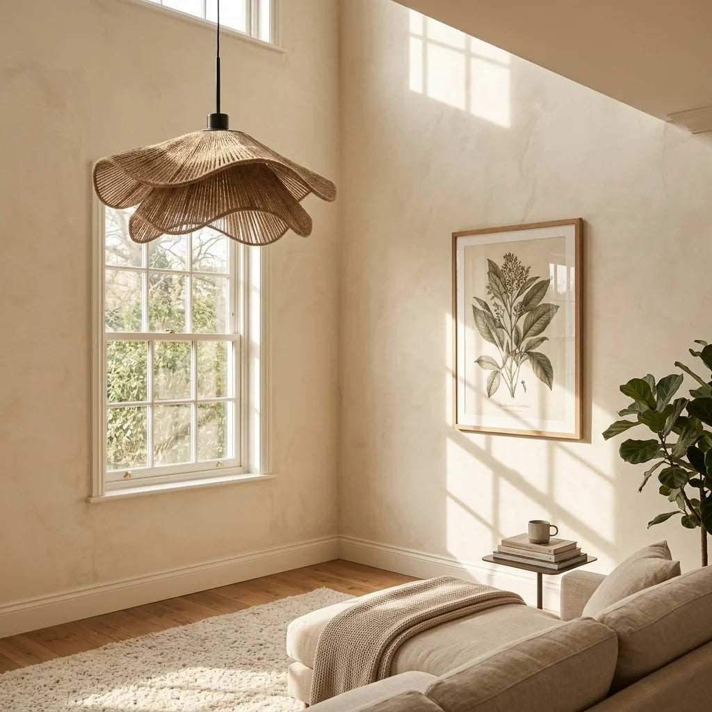 Pendellampe i Håndvævet Hampereb – Lagdelt Wabi Sabi Design 2