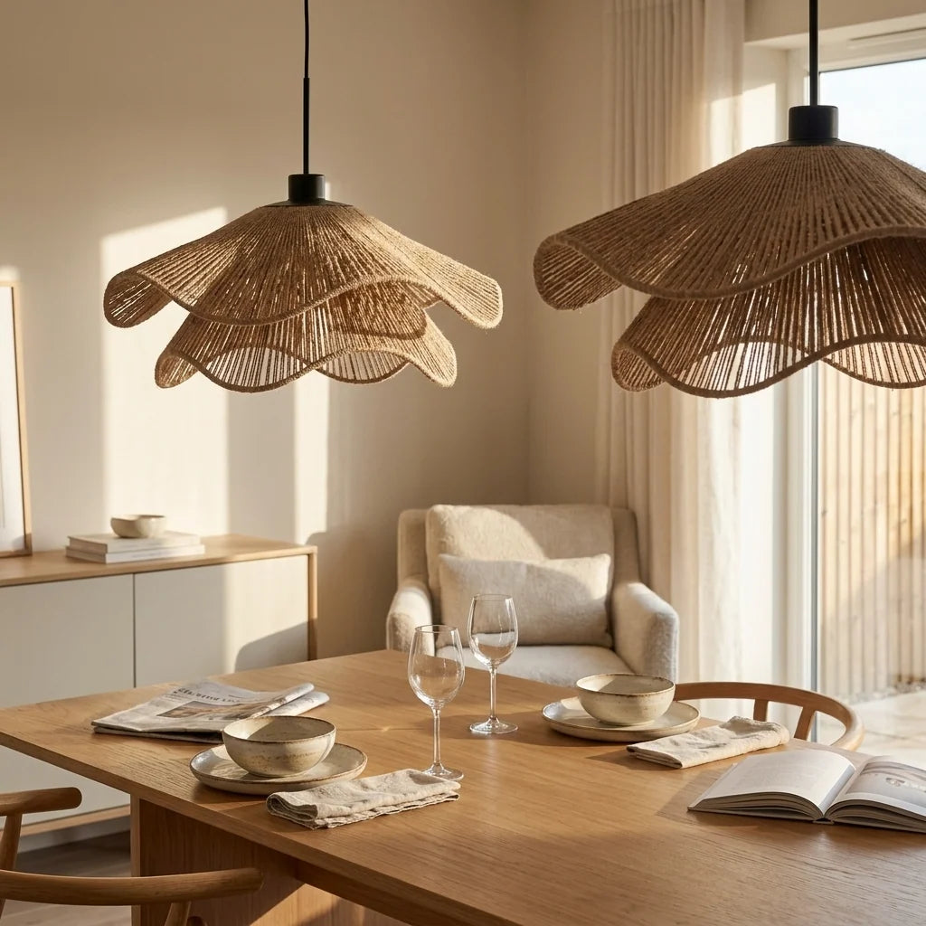 Pendellampe i Håndvævet Hampereb – Lagdelt Wabi Sabi Design 3
