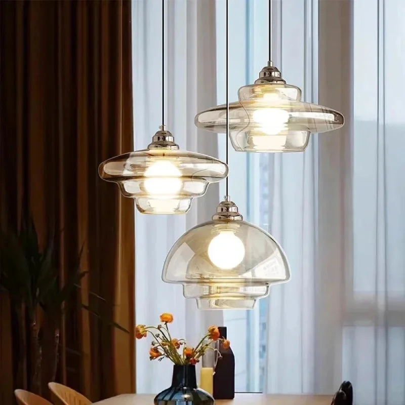 Pendellampe i Retro Lagdelt Glas med E27-Fatning og Justerbar Ledning 1