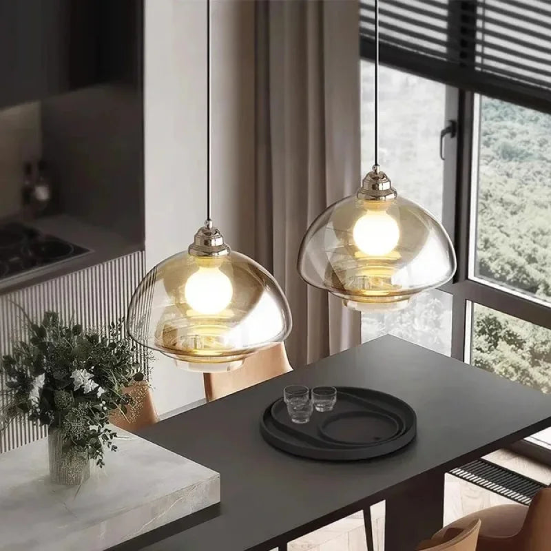 Pendellampe i Retro Lagdelt Glas med E27-Fatning og Justerbar Ledning 2