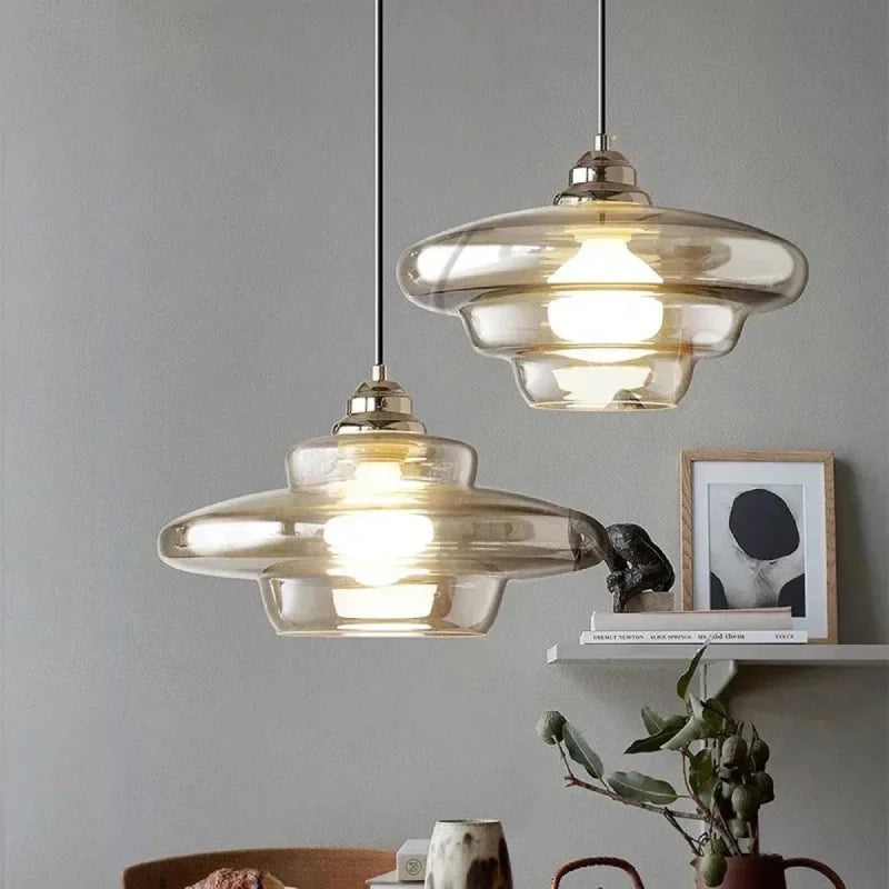 Pendellampe i Retro Lagdelt Glas med E27-Fatning og Justerbar Ledning 3