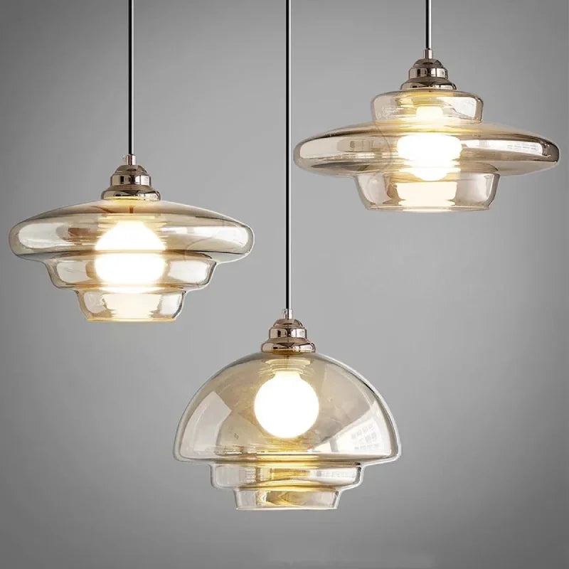Pendellampe i Retro Lagdelt Glas med E27-Fatning og Justerbar Ledning 4