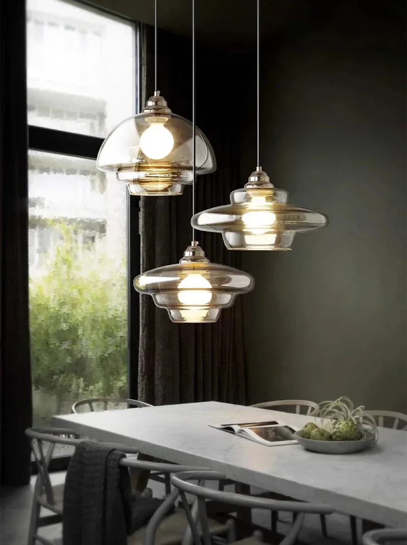 Pendellampe i Retro Lagdelt Glas med E27-Fatning og Justerbar Ledning 5