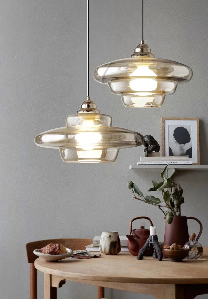 Pendellampe i Retro Lagdelt Glas med E27-Fatning og Justerbar Ledning 6