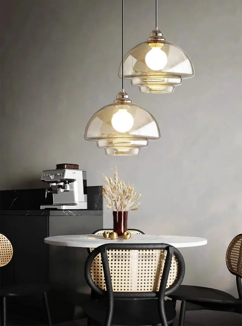Pendellampe i Retro Lagdelt Glas med E27-Fatning og Justerbar Ledning 7