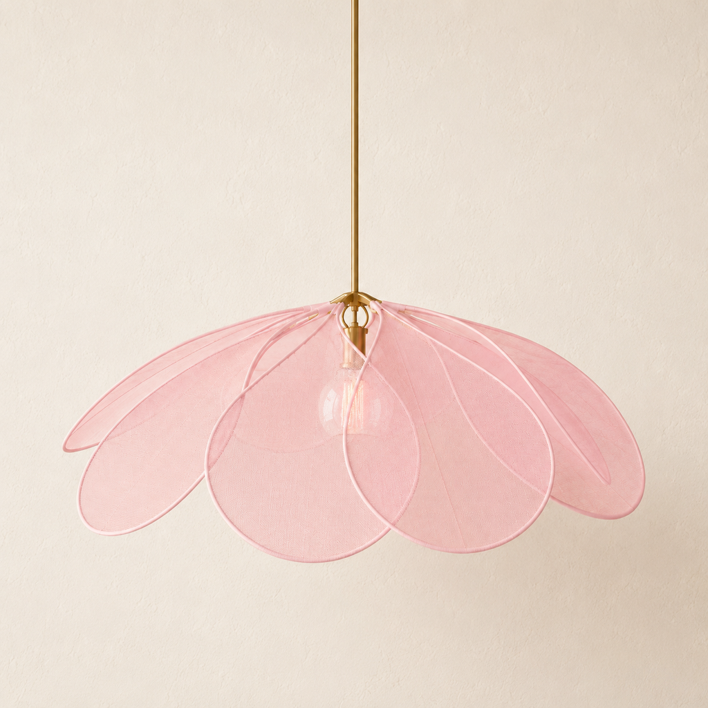 Pendellampe i Stof med Blomsterdesign og Messingdetaljer 6