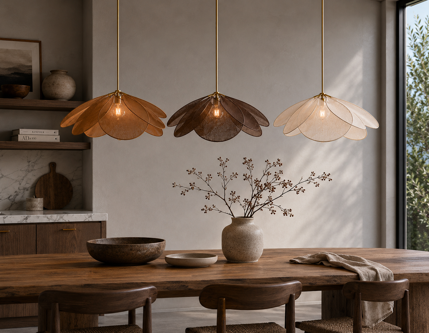 Pendellampe i Stof med Blomsterdesign og Messingdetaljer 7