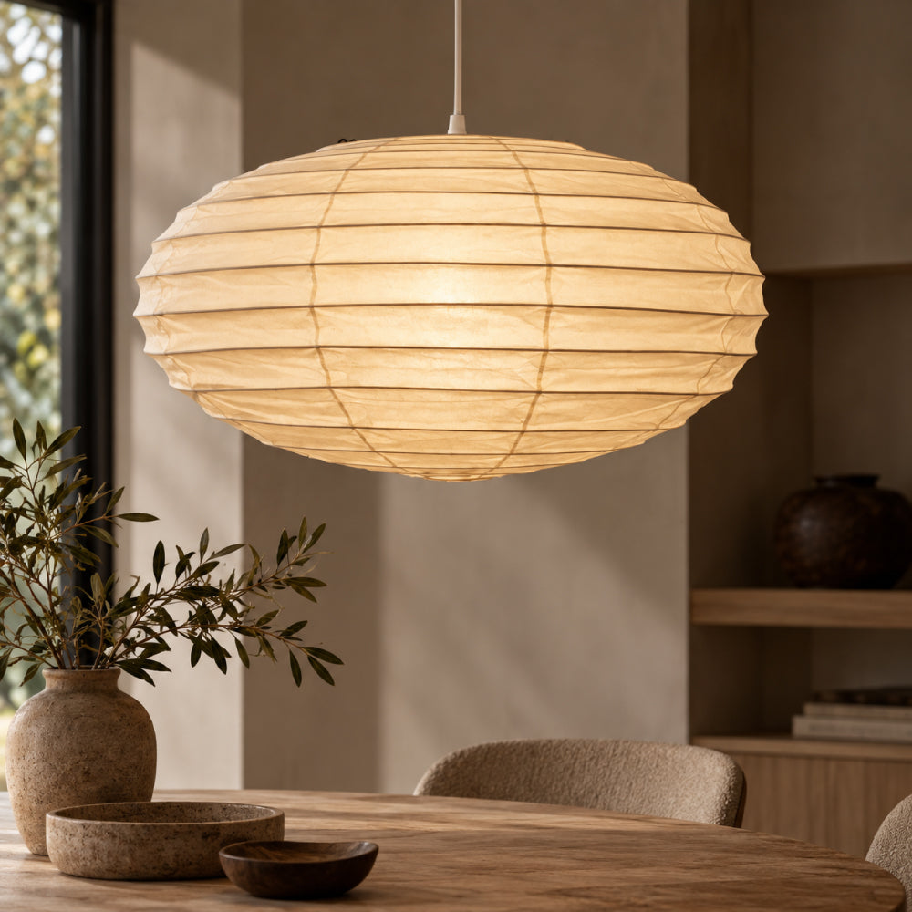 Pendellampe i Washi-papir – Oval Japansk Papirlampe 0