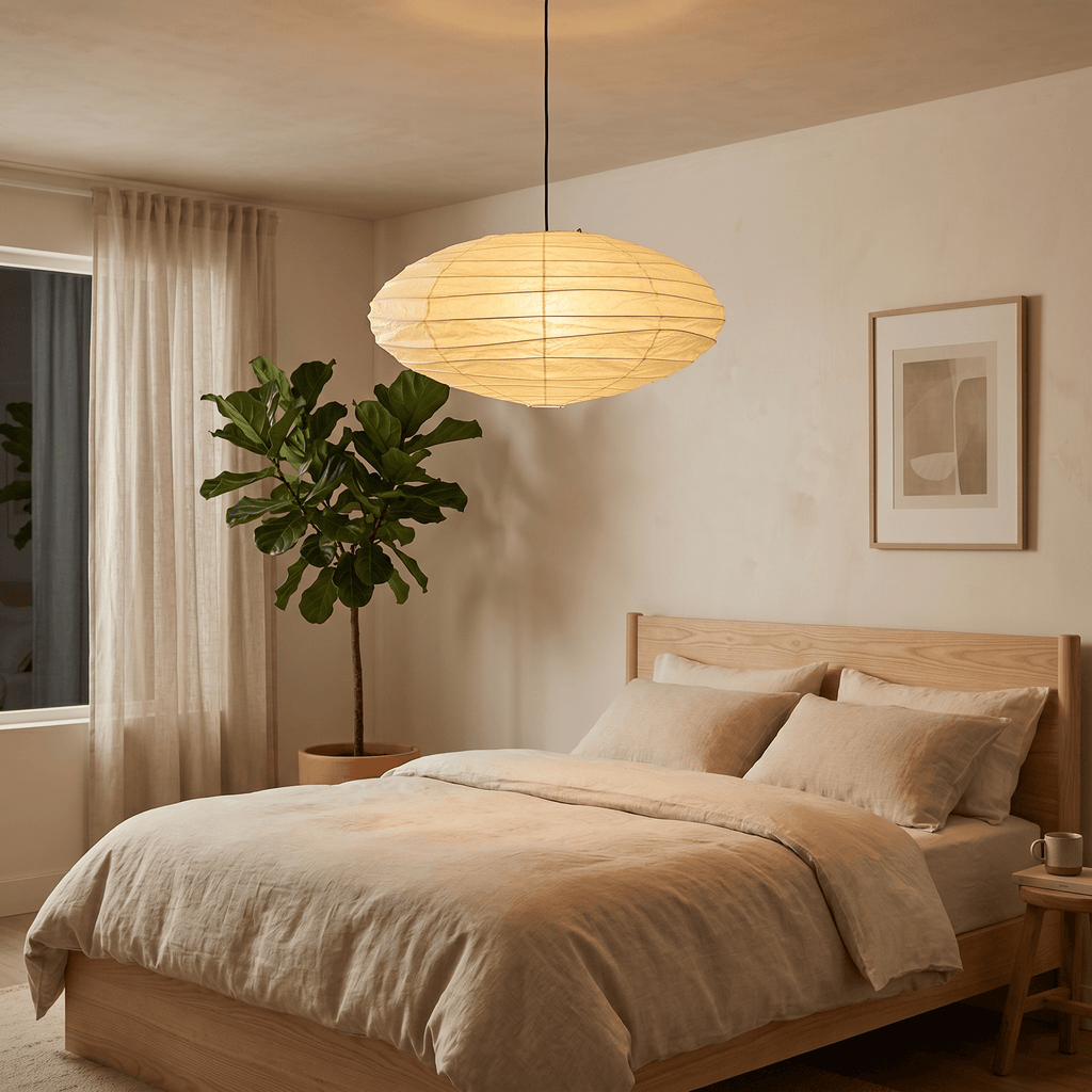 Pendellampe i Washi-papir – Oval Japansk Papirlampe 1