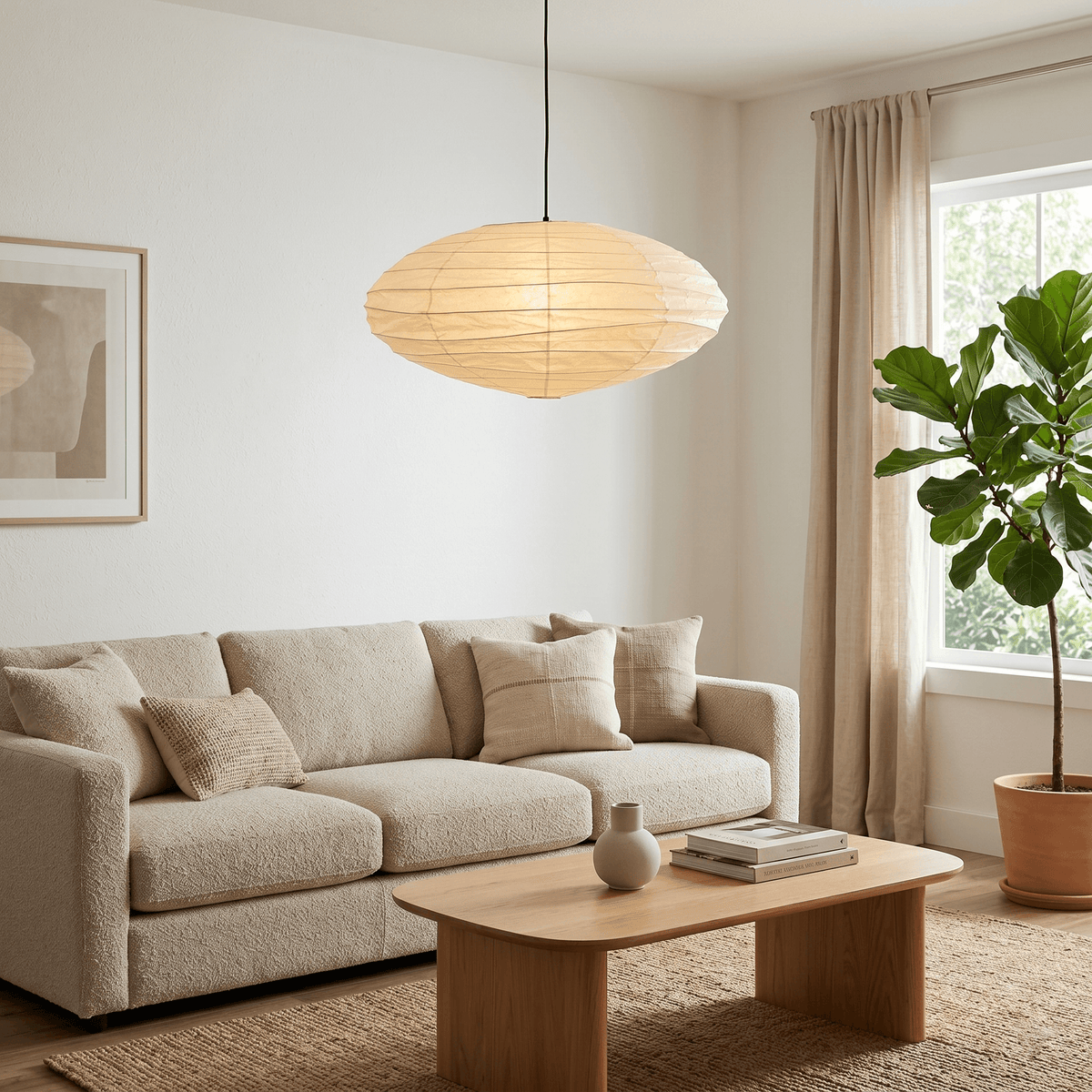 Pendellampe i Washi-papir – Oval Japansk Papirlampe 2
