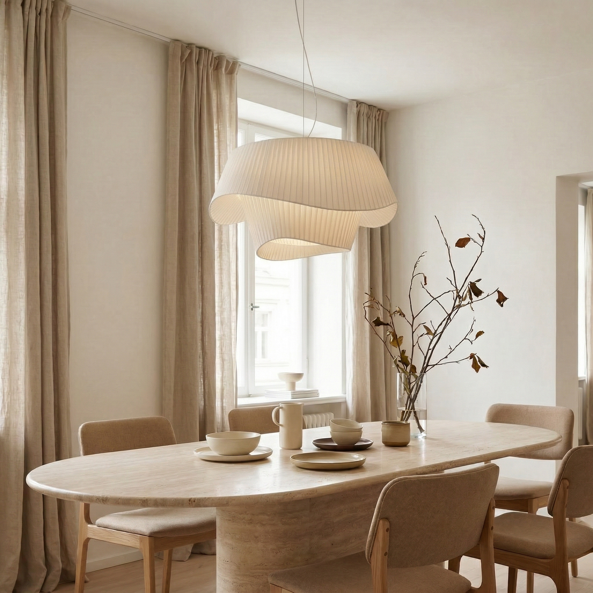 Plisseret Pendel Lampe - Organisk Bølgeformet Design 2
