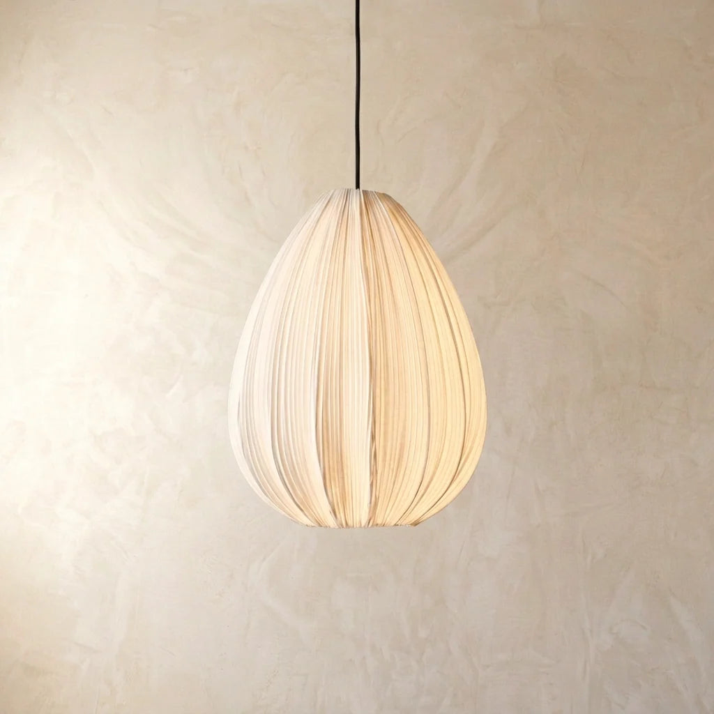 Plisseret Stofpendellampe i Japansk Wabi Sabi Design 0