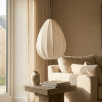 Plisseret Stofpendellampe i Japansk Wabi Sabi Design 3