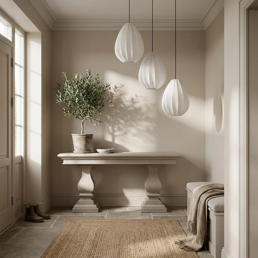 Plisseret Stofpendellampe i Japansk Wabi Sabi Design 5