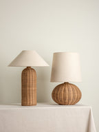 Rattan Bordlampe - Høj Cylinderfod med Naturlig Linnedskærm 10
