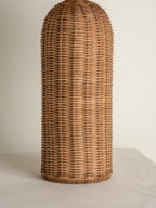 Rattan Bordlampe - Høj Cylinderfod med Naturlig Linnedskærm 3
