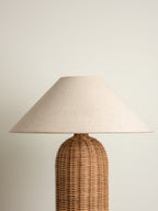 Rattan Bordlampe - Høj Cylinderfod med Naturlig Linnedskærm 9
