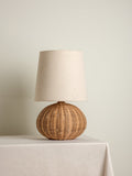Rattan Bordlampe - Kugleformet Fod med Naturlig Linnedskærm 4
