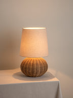 Rattan Bordlampe - Kugleformet Fod med Naturlig Linnedskærm 5
