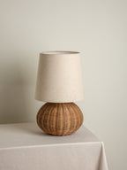 Rattan Bordlampe - Kugleformet Fod med Naturlig Linnedskærm 6
