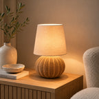 Rattan Bordlampe - Kugleformet Fod med Naturlig Linnedskærm 9