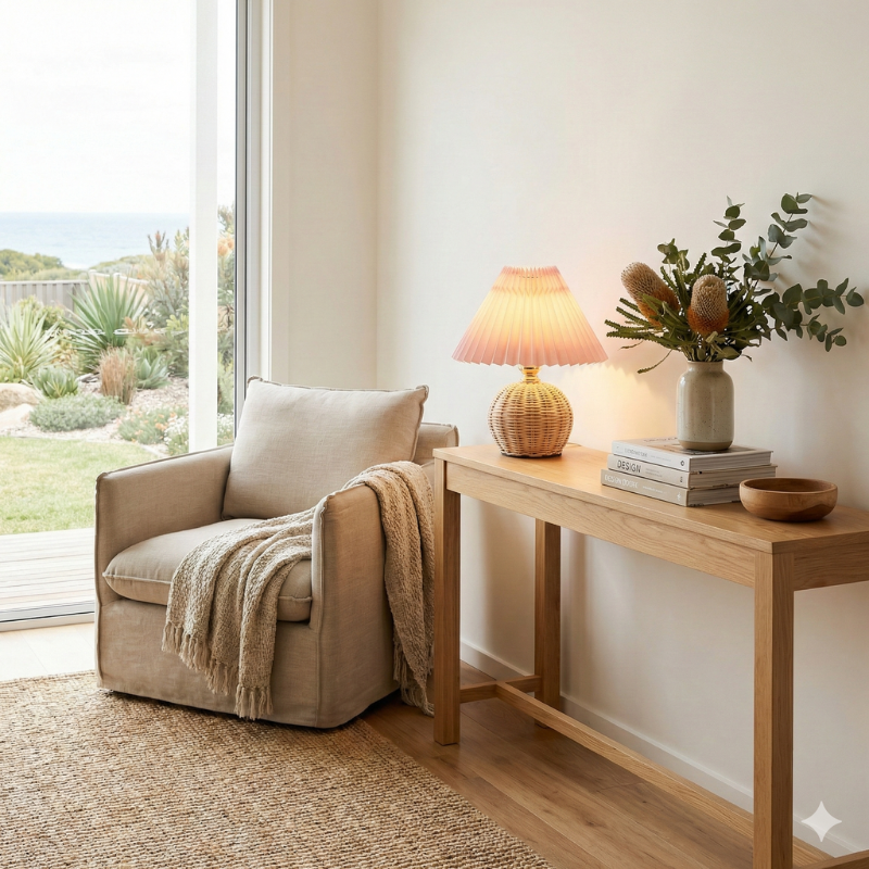 Rattan Bordlampe - Rattan og Stof Dæmpbar Justerbar 1
