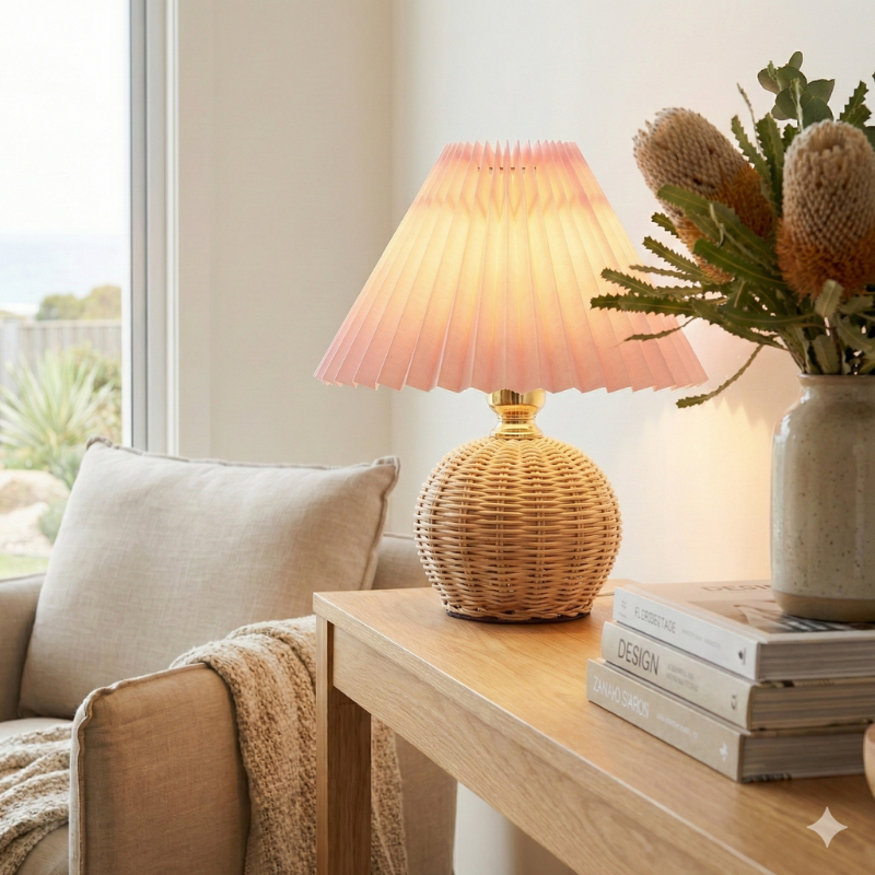 Rattan Bordlampe - Rattan og Stof Dæmpbar Justerbar 2
