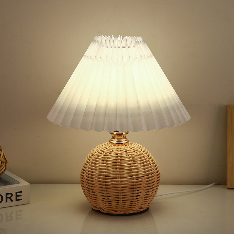 Rattan Bordlampe - Rattan og Stof Dæmpbar Justerbar 3
