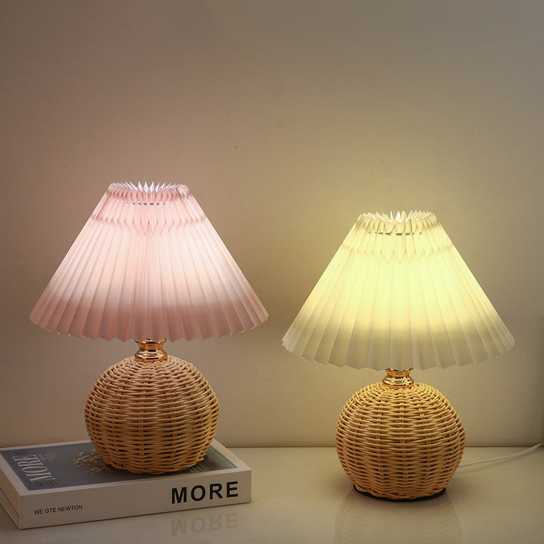 Rattan Bordlampe - Rattan og Stof Dæmpbar Justerbar 4
