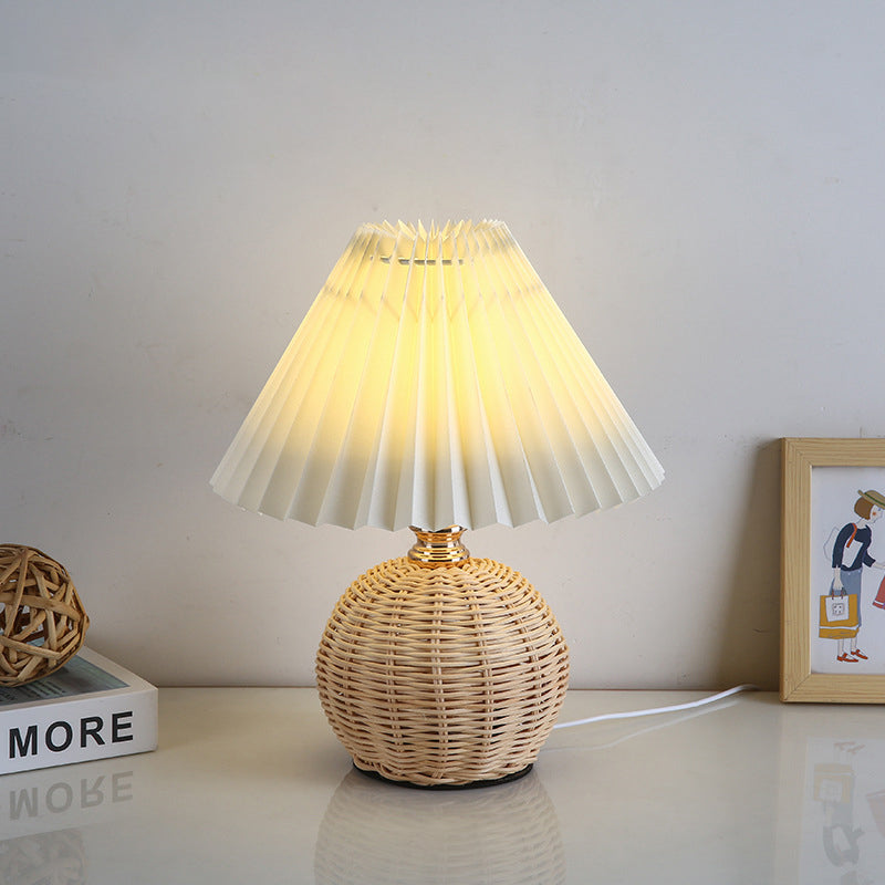 Rattan Bordlampe - Rattan og Stof Dæmpbar Justerbar 9
