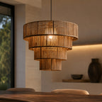 Rattan Pendel Lampe til Spisebord - Skulpturelt Lagdelt Design 0
