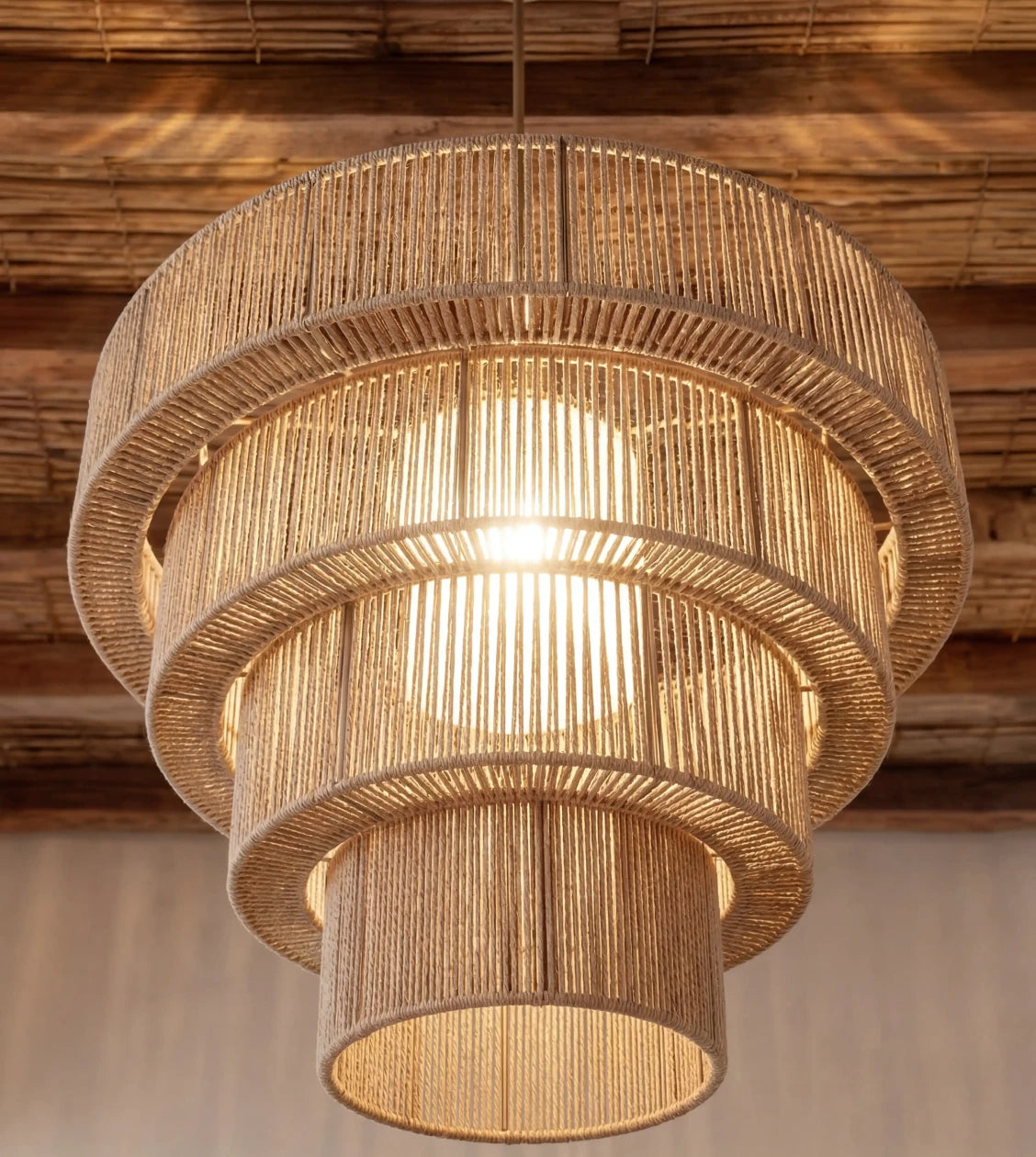 Rattan Pendel Lampe til Spisebord - Skulpturelt Lagdelt Design 3