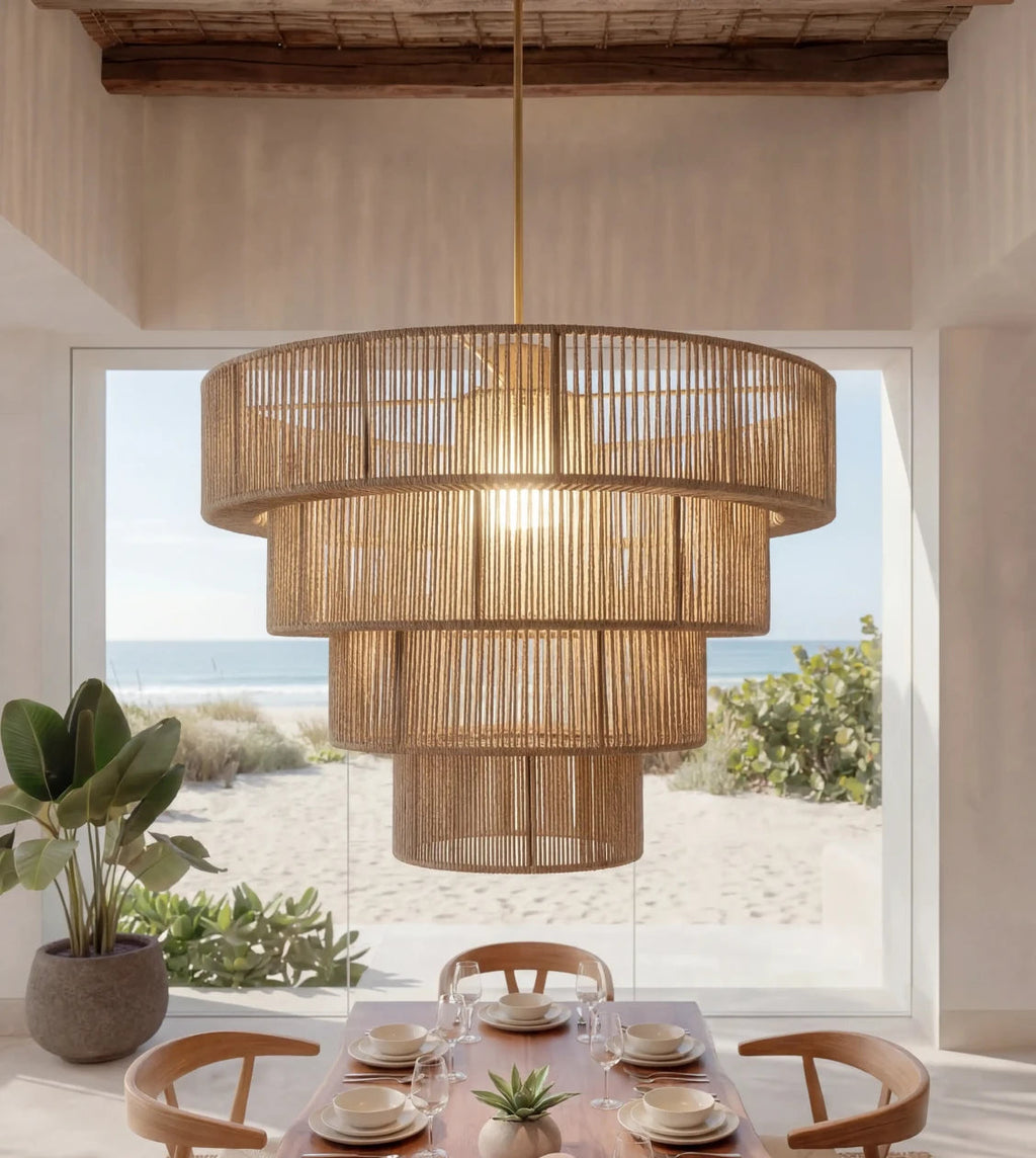 Rattan Pendel Lampe til Spisebord - Skulpturelt Lagdelt Design 4
