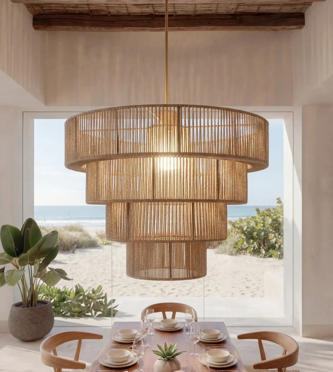 Rattan Pendel Lampe til Spisebord - Skulpturelt Lagdelt Design 4
