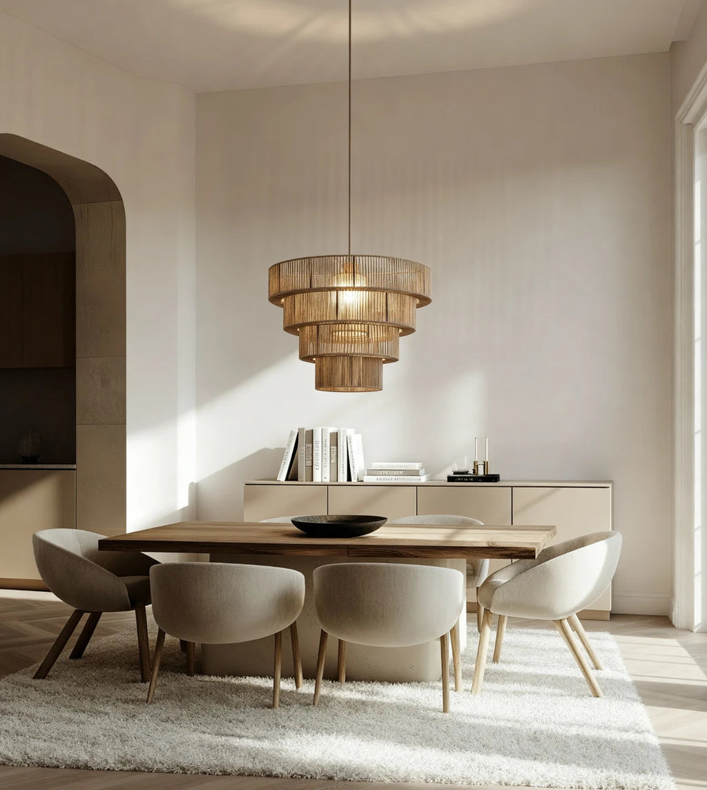 Rattan Pendel Lampe til Spisebord - Skulpturelt Lagdelt Design 6
