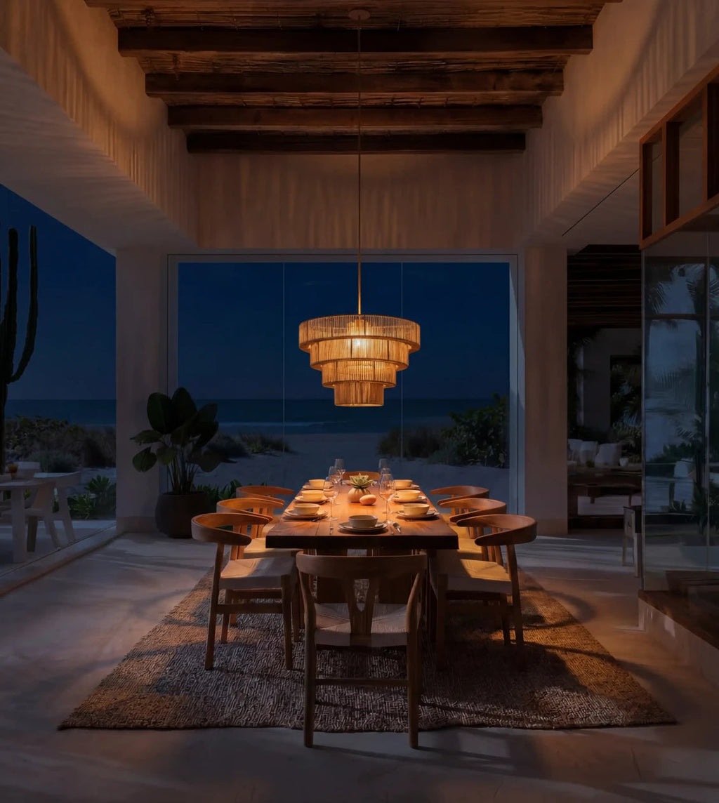 Rattan Pendel Lampe til Spisebord - Skulpturelt Lagdelt Design 7
