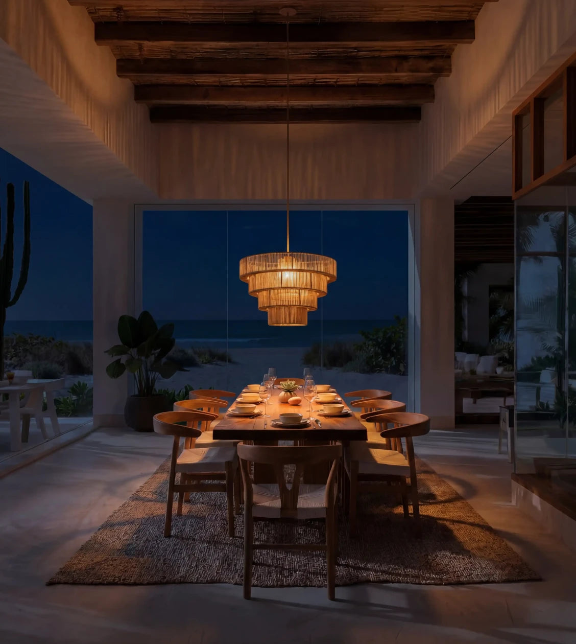 Rattan Pendel Lampe til Spisebord - Skulpturelt Lagdelt Design 7
