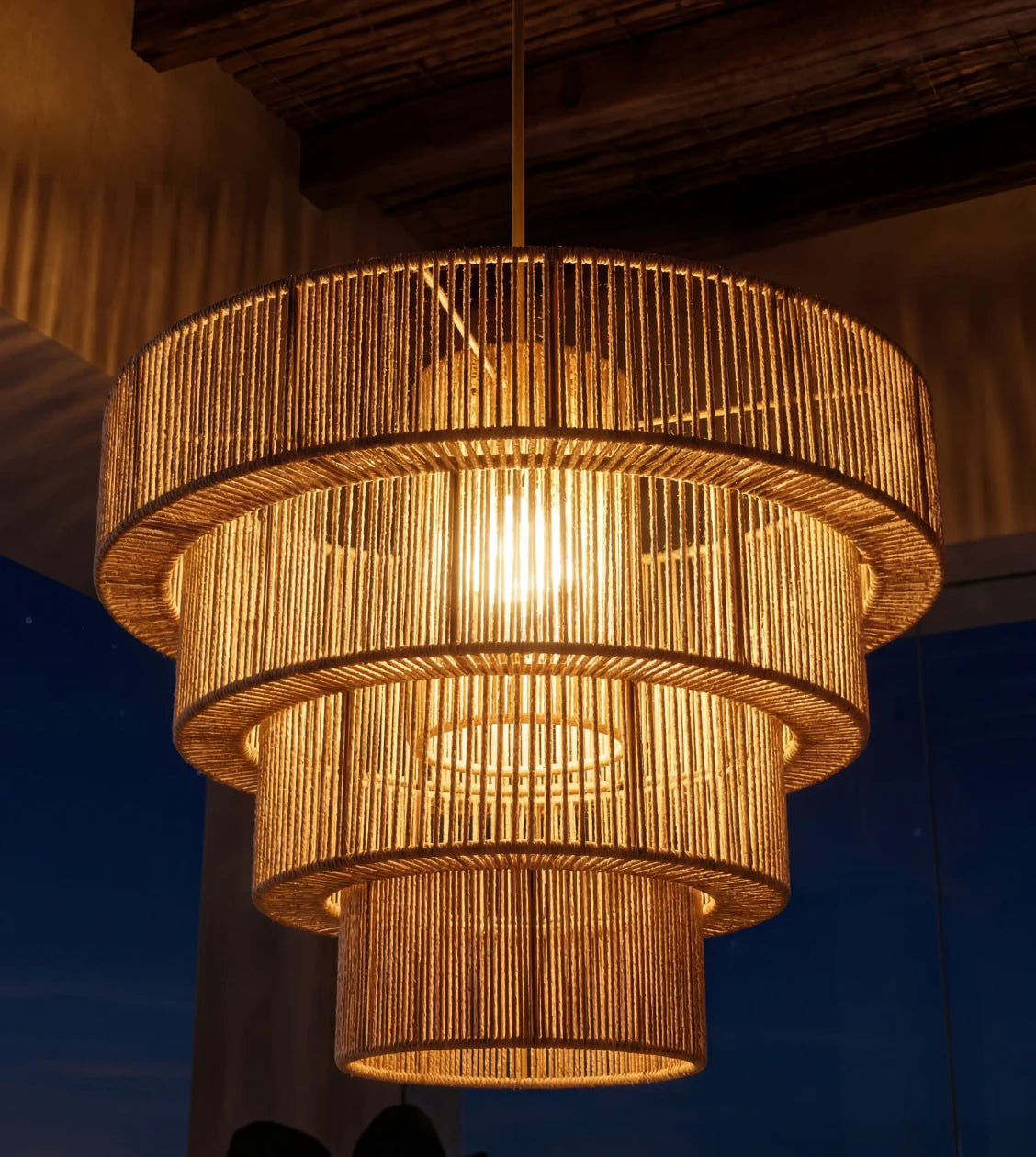 Rattan Pendel Lampe til Spisebord - Skulpturelt Lagdelt Design 8

