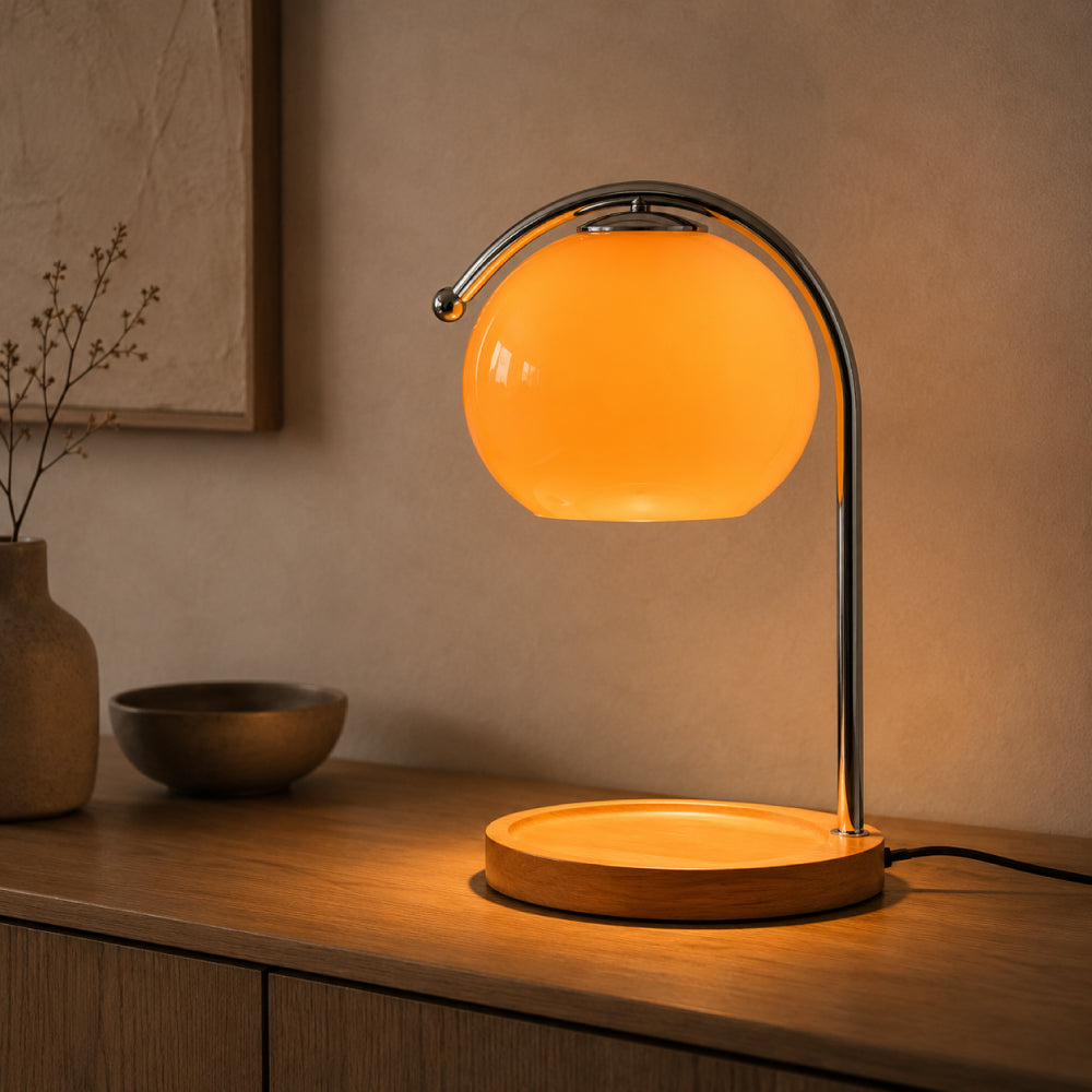 Retro Bordlampe Candle Warmer - Dæmpbar med Træbase 0
