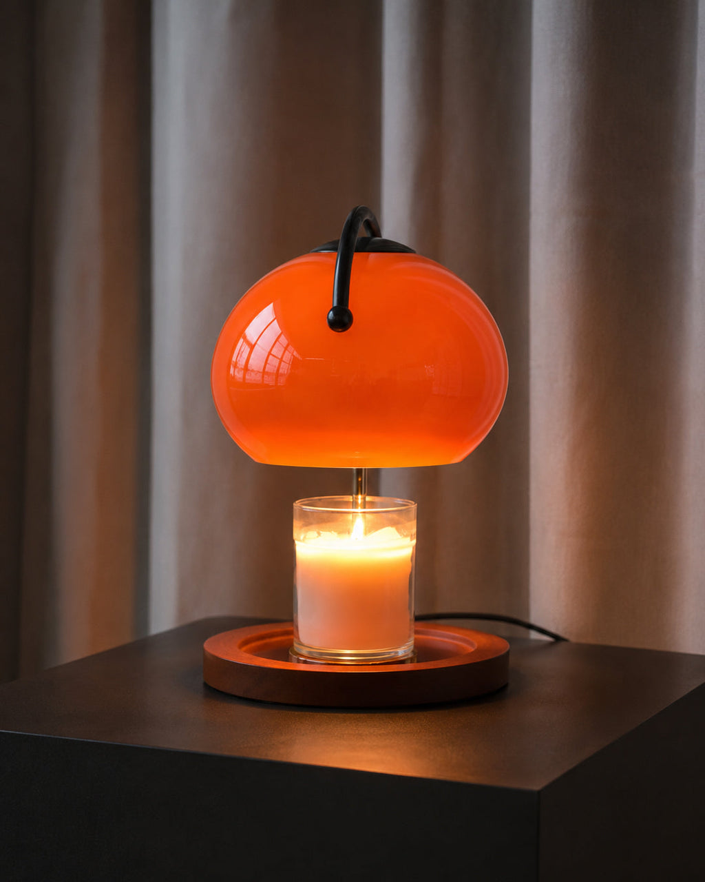 Retro Bordlampe Candle Warmer - Dæmpbar med Træbase 1

