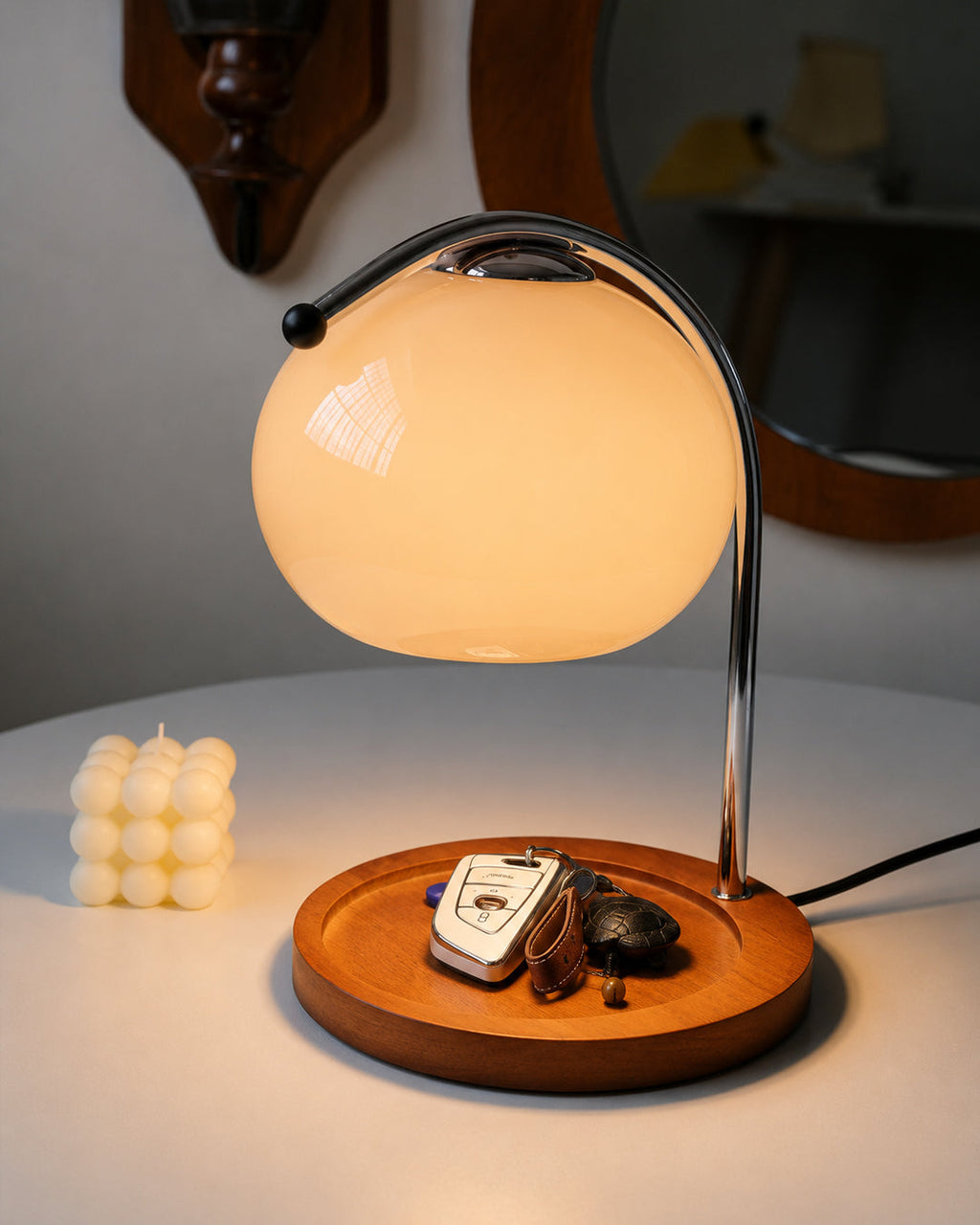 Retro Bordlampe Candle Warmer - Dæmpbar med Træbase 2
