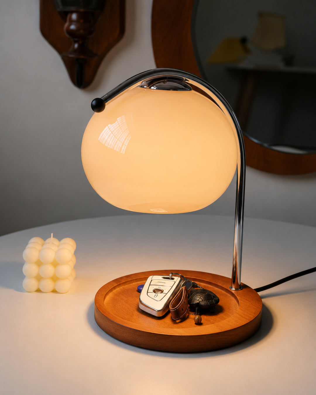 Retro Bordlampe Candle Warmer - Dæmpbar med Træbase 2
