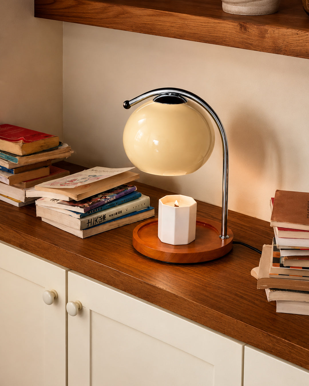 Retro Bordlampe Candle Warmer - Dæmpbar med Træbase 4

