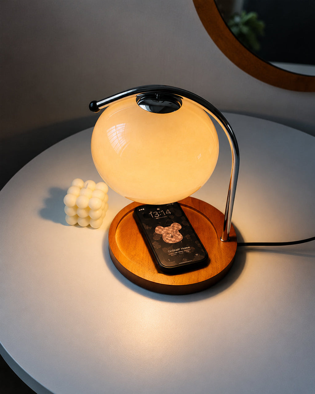 Retro Bordlampe Candle Warmer - Dæmpbar med Træbase 7
