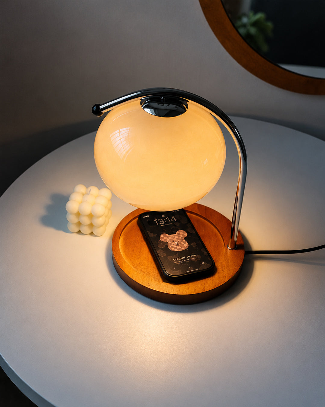 Retro Bordlampe Candle Warmer - Dæmpbar med Træbase 7
